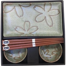 MADE IN JAPAN Jídelní sada Sushi set s květinovým motivem světle zelený 6 ks