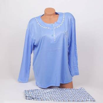 Image 1 of Дамска макси пижама в синьо и каре