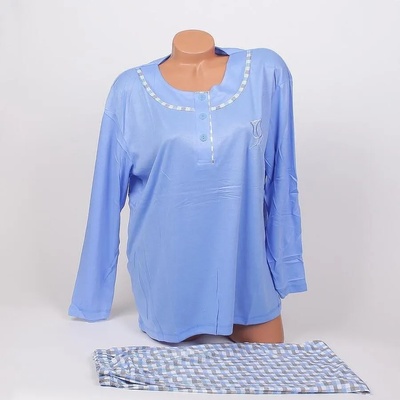 Дамска макси пижама в синьо и каре