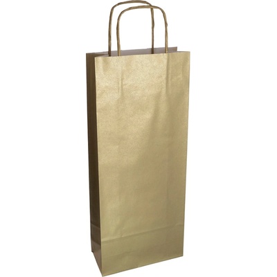 Harmanec K Papierová taška na víno 140x80x390,mm zlatá, krútené ušká vo farbe