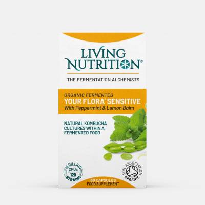 Living nutrition Fermentovaná synbiotika s mátou peprnou a meduňkou lékařskou Your Flora Sensitive 60 kapslí