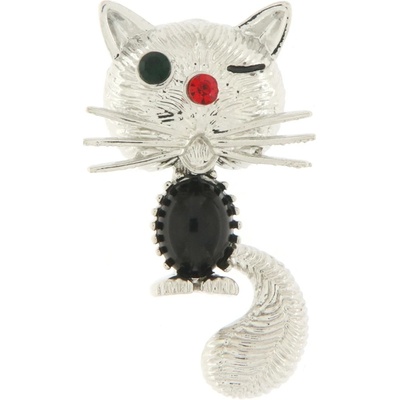 Biju brož mrkající kočička se zirkony stříbrné 9001555-1