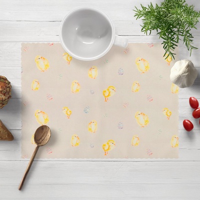 Biante Veľkonočné teflónové prestieranie TF-074 Kuriatka a kraslice na béžovom 30x40 cm