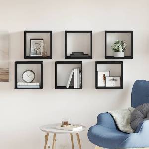vidaXL Стенни кубични рафтове, 6 бр. , черен дъб, 30x15x30 см, инженерно дърво (862057)
