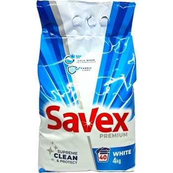 Savex прах за пране, 4кг, 40 пранета, Бяло пране, Premium White