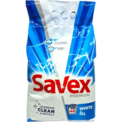 Savex прах за пране, 4кг, 40 пранета, Бяло пране, Premium White