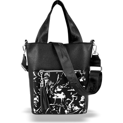 Zellia dámska kabelka cez rameno crossbody s čierno-strieborným mramorovým vzorom 17095 30 x 23 x 10 cm