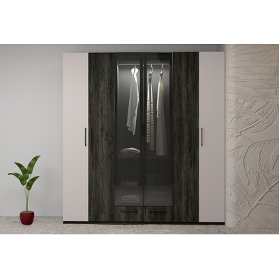 IRIM Шесткрилен гардероб със стъклени врати СИТИ 1045 дъб герано / кашмир / алуглас