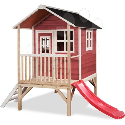 Exit Toys Domček cédrový na pilieroch Loft 300 Red s vodeodolnou strechou a šmykľavkou červený