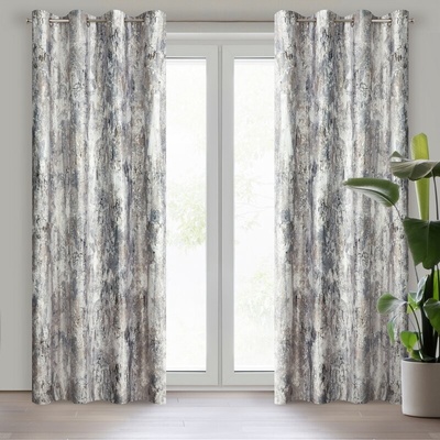 Takoy Závěs MALIA z měkkého sametu s odřeným vzorem a stříbrným potiskem 140 x 250 cm-HF-427935 | 140 x 250 cm