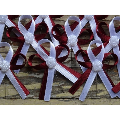 Vývazek s růžičkou - bordó tm. 347 / bílá – Zboží Dáma