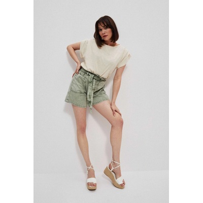 Marisse Paperbag Denim Shorts L-Sh-3713 Cold Brown bílá hnědá krémová světle zelená
