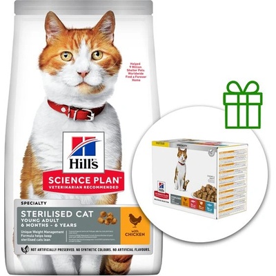 HILL'S Hill s Science Plan гранули за кастрирани възрастни котки с пиле 15 кг + 12 пауча безплатно