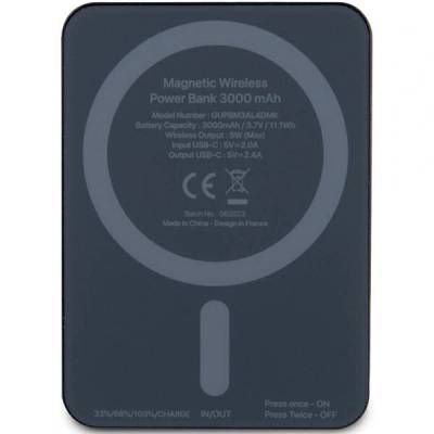 CG Mobile Guess Metal Script Logo Безжична зарядна батерия 3000mAh MagSafe Черна (GUPBM3ALGSGK)