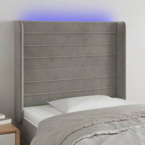 vidaXL LED горна табла за легло, светлосива, 103x16x118/128 см, кадифе (3124230)