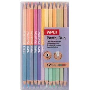 APLI Комплект цветни моливи, с двойни краища, триъгълни, APLI "Pastel Duo", 24 различни пастелни цвята 20084 (20084)