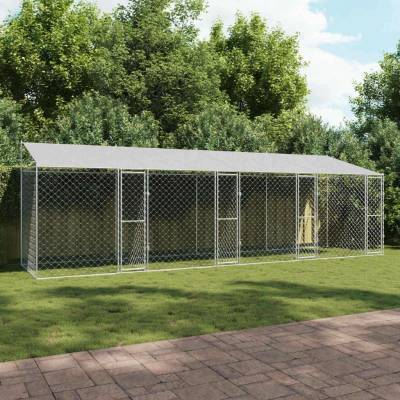 vidaXL Klec pro psy se střechou 800 x 200 x 256 cm ocel a PE stříbrná 9799.3368300