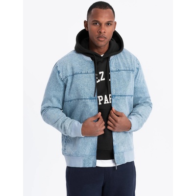Ombre Clothing Мъжко яке бомбър от деним с ефект "stone wash" - светлосиньо V3 OM-JADJ-0163 Ombre Clothing Ombre Clothing | Siv | МЪЖЕ | S