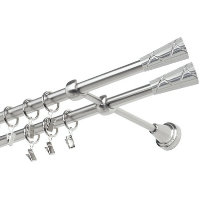 OK-GarnýžeCZ Garnýž kovová dvouřadá 19mm Trapezium double nerez 140 cm do stěny / kroužky s žabkou