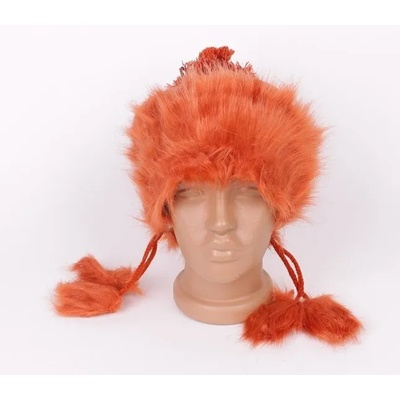 Дамска оранжева зимна шапка с пухчета