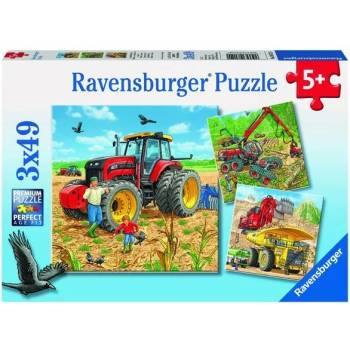 Ravensburger Пъзел Ravensburger от 3 х 49 части - Големи машини (08012)