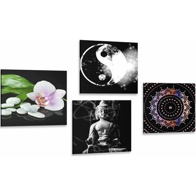 Set obrazov Feng Shui na čiernom pozadí