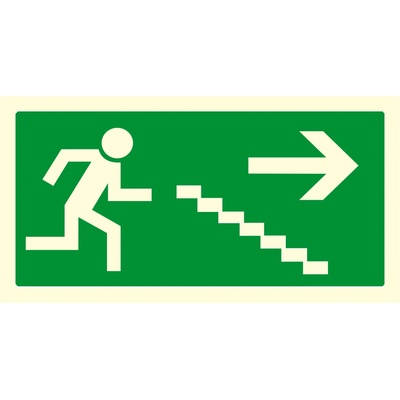 Fotoluminiscenční tabulka - únik schody vpravo dolů fotoluminscenční plast 200x100 mm – Zboží Dáma