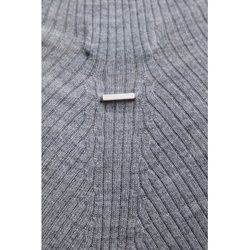 HUGO BOSS Вълнен пуловер boss в сиво от лека материя с ниско поло 50549166 (50549166)