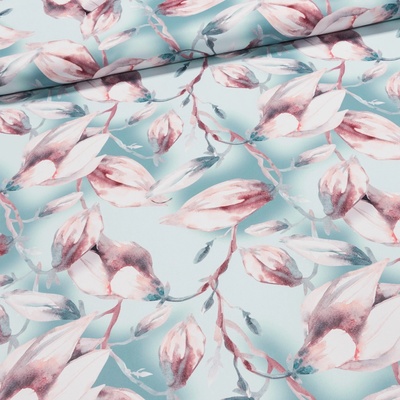 Orbytex zatemňovací závěs, blackout 10098/02 magnolie na tyrkysové, šířka 150cm (látka v metráži)