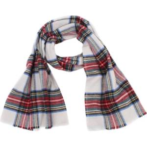  Дамски шал от вълнена смес Pulcra Kiltsam, 50х180 см, Бяло шотландско каре