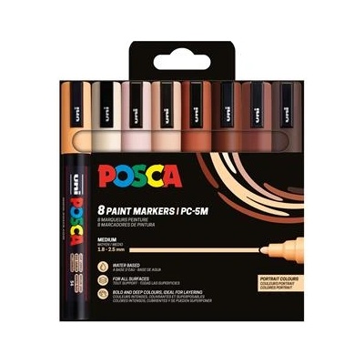 uni Декоративен маркер, 1, 8-2, 5 мм, UNI "Posca PC-5M", 8 различни портретни цвята 302422434 (302422434)