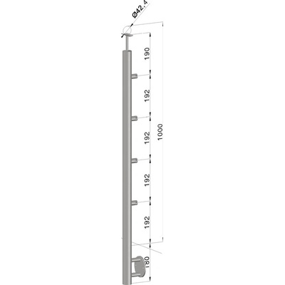 Nerezový sloup, boční kotvení, 4 řadový průchodný, vnitřní, vrch pevný (ø 42,4x2 mm), broušená nerez K320 / AISI304