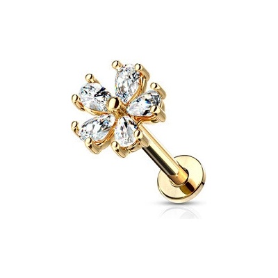 Šperky4U Zlacený piercing do brady labreta kytička LB1082GD-1206