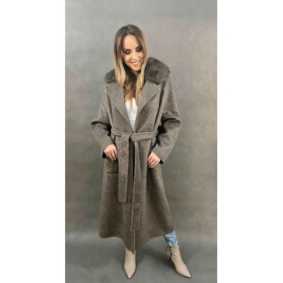 Max Original Leather Vlnený kabát s kožušinou líškou L426 taupe Taupe
