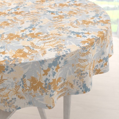 Biante Zamatový okrúhly obrus Tamara TMR-043 Hnedo-modré designové rastliny Ø 110 cm
