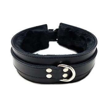ostatní ROUGE Black Leather Collar with black Faux Fur Lining