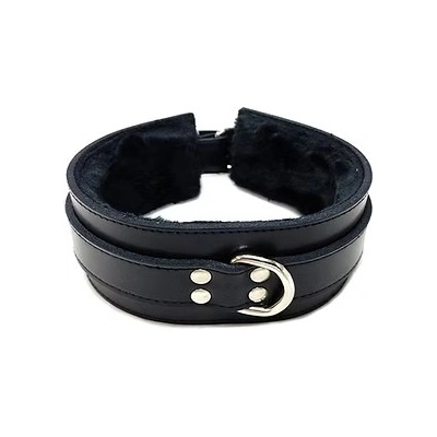 ostatní ROUGE Black Leather Collar with black Faux Fur Lining