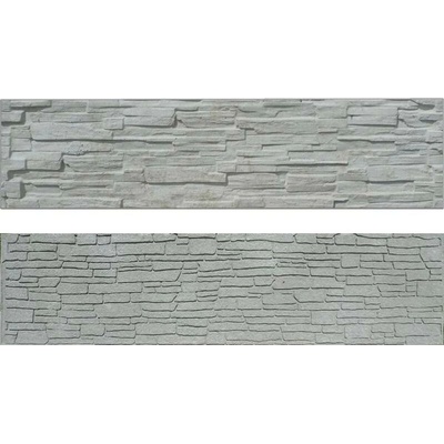 Betonová deska plotová, oboustranná – 200 x 50 cm, štípaný a skládaný kámen - šedý