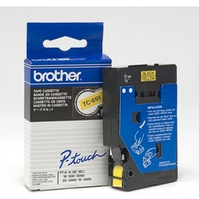 Brother TC-691 černý tisk / žlutý podklad 9 mm x 7,7 m