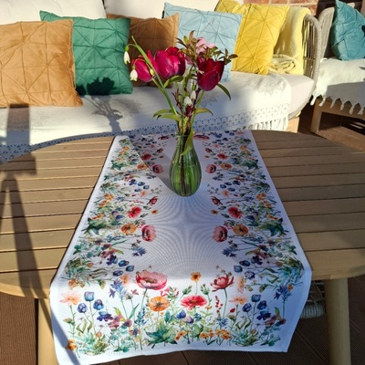 RAEBEL Kvietkový behúň šerpa 5801 biela Polyester 40x140 cm