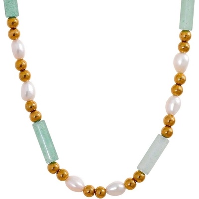 Grace Jewellery Korálkový náhrdelník pravé perly a avanturín, chirurgická ocel NH-10-1469A Barevná