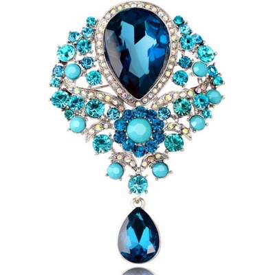 Miranda brož Crystal Water Drop 4B22124 Tyrkys
