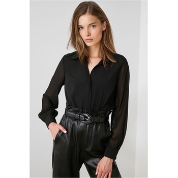 Madmext Дамска сатенена риза - Черна 303556 (303556_Черно)