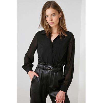 Madmext Дамска сатенена риза - Черна 303556 (303556_Черно)