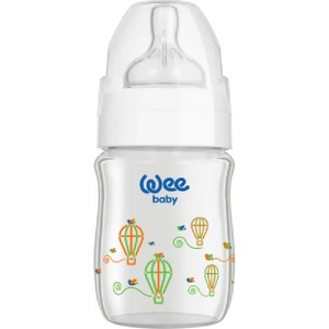 Wee Baby Бебешко шише от топлоустойчиво стъкло Wee Baby Classic Plus, 120 ml, бяло (139) - baby