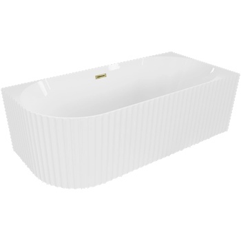 Mexen Gia свободностояща ъглова рифелова вана дясна 150 x 75 см, бяла гланц, преливник златен - 52701507500P-50 (52701507500P-50)