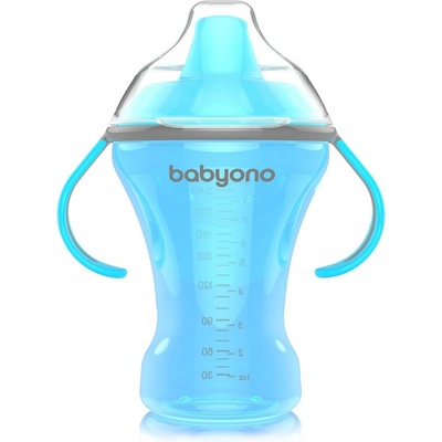 BabyOno nekapající hrníček s tvrdým pítkem a oušky modrá 260 ml