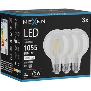 Mexen Vintis 3x LED филаментни крушки E27, G80, 8W, Неутрална - 4000K, 1055 lm, прозрачен (L155-E27-0840-00x03)