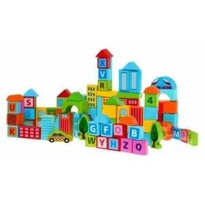  Wooden block set City for children 3+ Building play 100 pcs