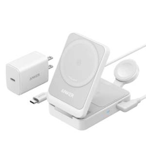Anker Anker Prime 3в1 безжично зарядно, AirCool Qi 2.2, 25W, MagGo, бял (B25N1G21)